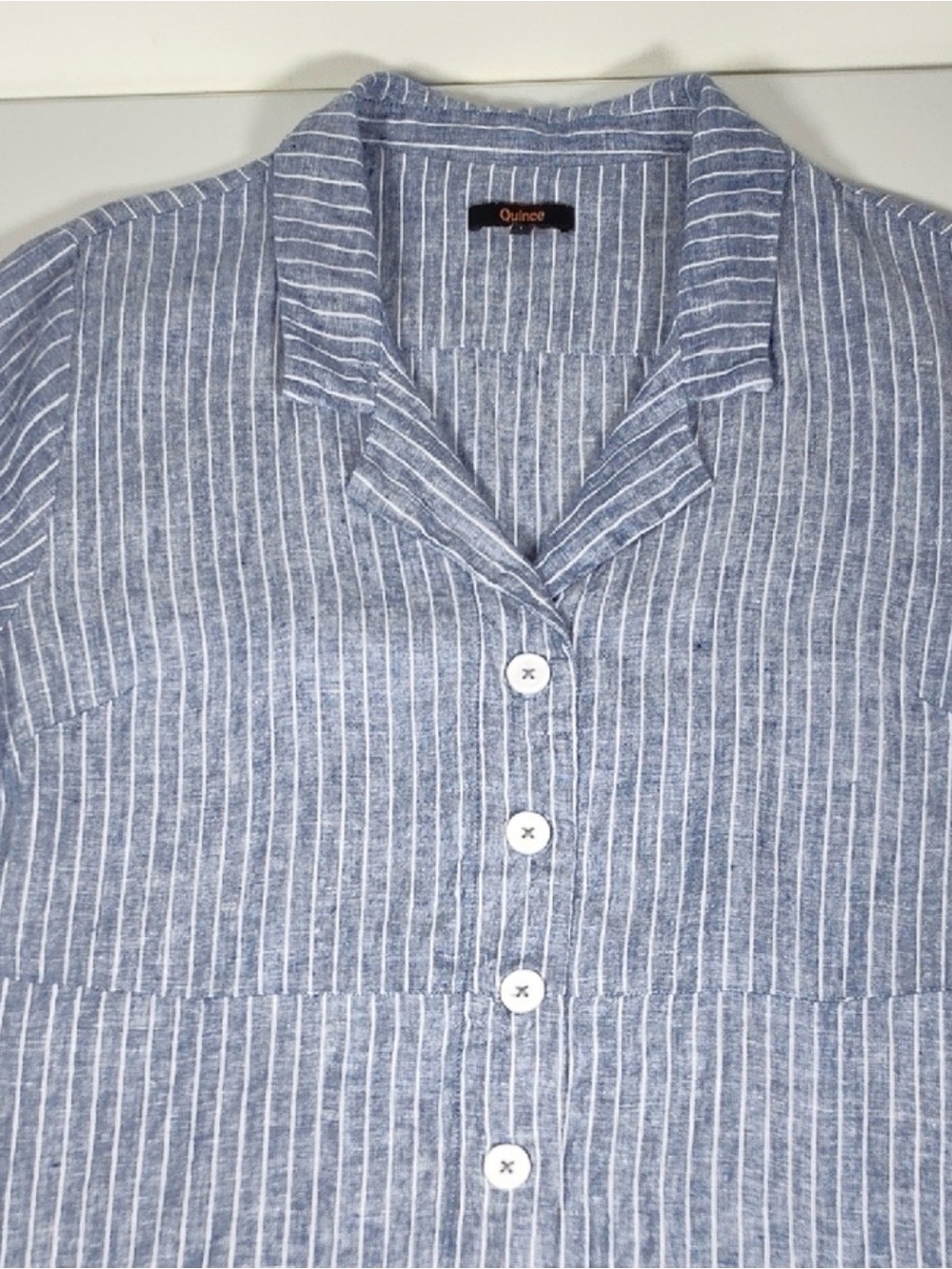 Quince European Linen Button Front Dress Chambray Stripe L - Picture 5 of 5